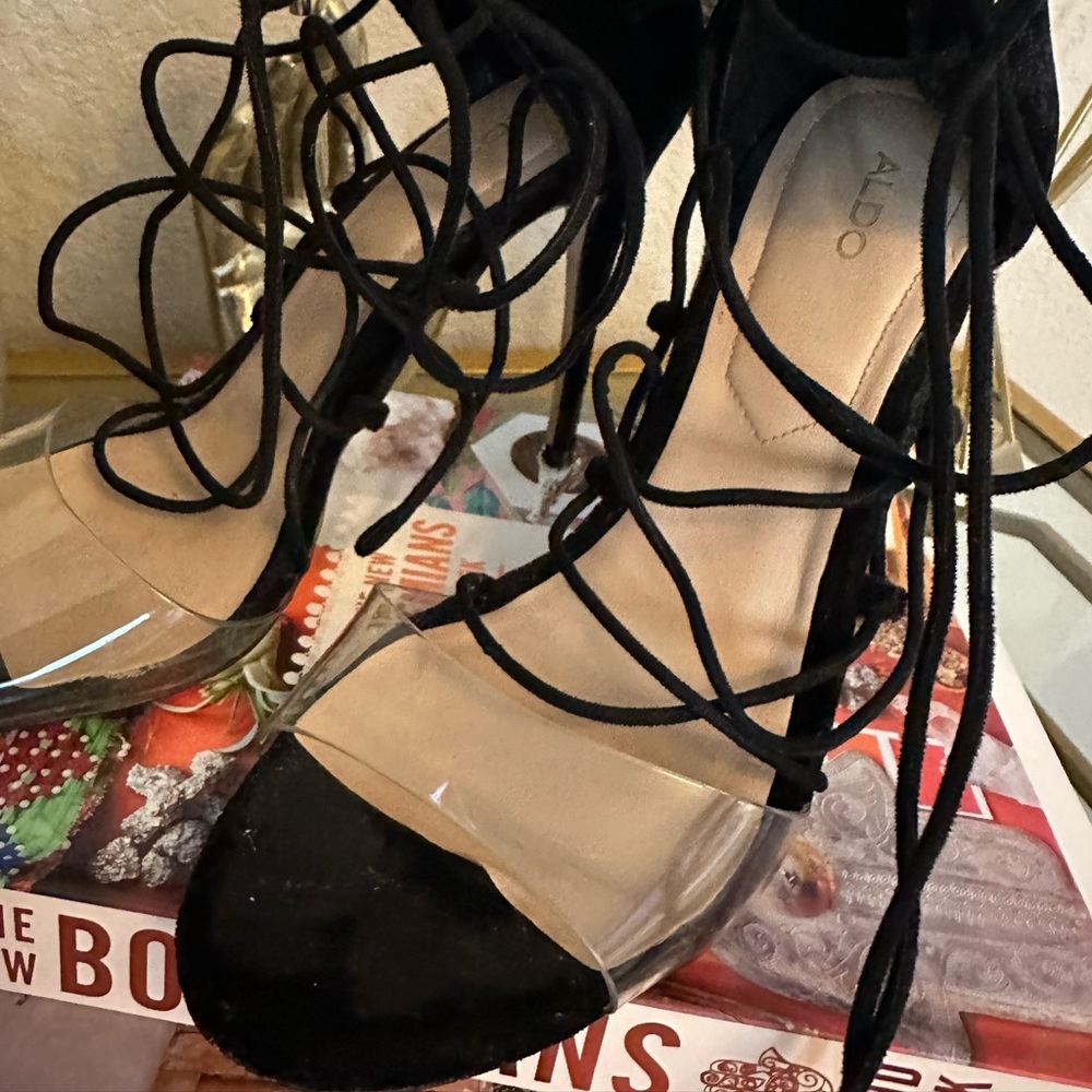 Aldo Shoes | Aldo Lace Up Heels | Color: Black/Gold | Size: 8 |